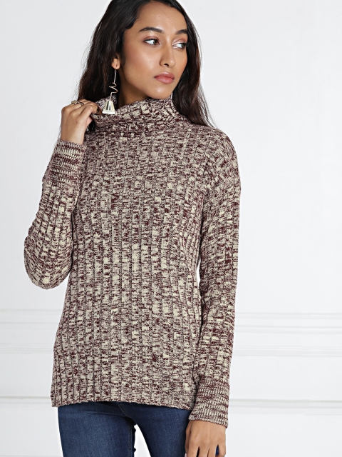 

all about you Women Beige Maroon Self Design Pullover