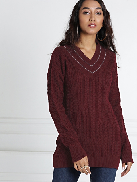 

all about you Women Maroon Solid Pullover