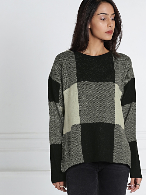 

all about you Women Black Beige Checked Pullover