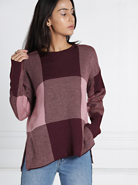 

all about you Women Burgundy Pink Checked Pullover