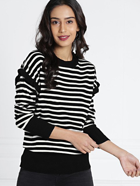 

all about you Women Black & White Striped Pullover Sweater