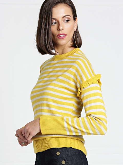 

all about you Women Mustard Yellow White Striped Pullover