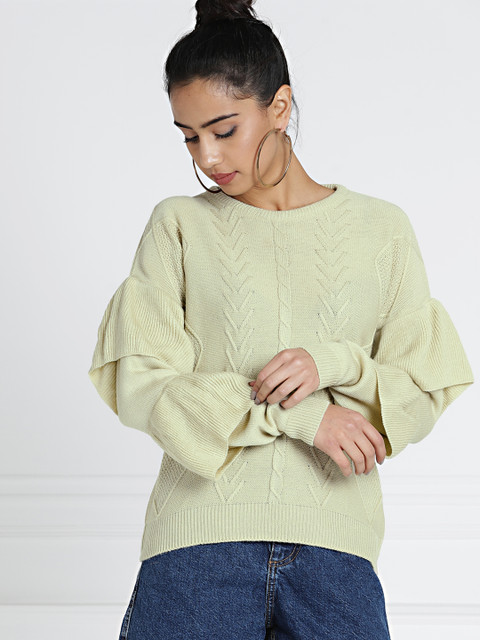 

all about you Beige Ruffled Sleeve Pullover Sweater