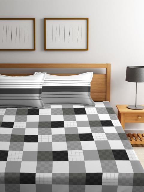 

Tangerine White & Grey Abstract Flat 144 TC Cotton 1 King Bedsheet with 2 Pillow Covers