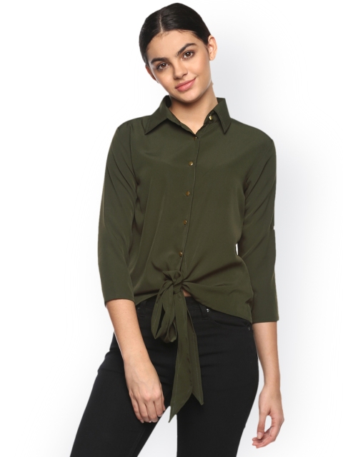 

Hapuka Women Olive Green Solid Shirt Style Top