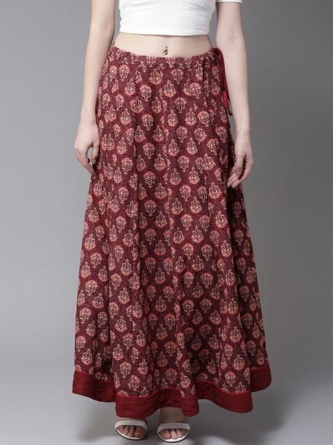 

Moda Rapido Women Burgundy & Beige Printed Maxi Flared Skirt