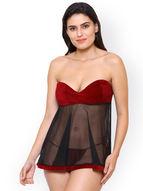 

Klamotten Maroon & Black Solid Baby Doll B9M-Maroon Black