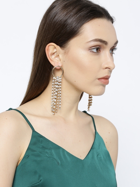 

OOMPH Gold-Toned & White Handcrafted Contemporary Drop Earrings