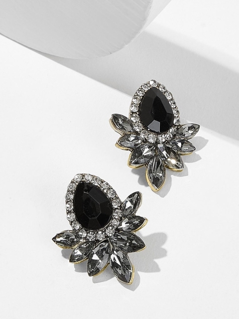

OOMPH Antique Gold-Toned & Black Floral Studs