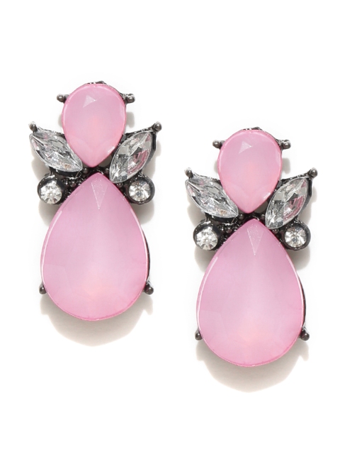 

OOMPH Pink & Gunmetal-Toned Handcrafted Teardrop-Shaped Studs