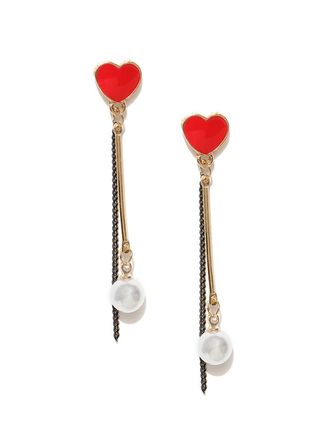 

OOMPH Gold-Toned & Red Heart-Shaped Drop Earrings