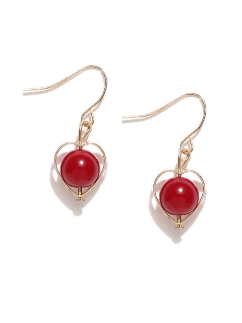 

OOMPH Red & Gold-Toned Handcrafted Heart-Shaped Drop Earrings