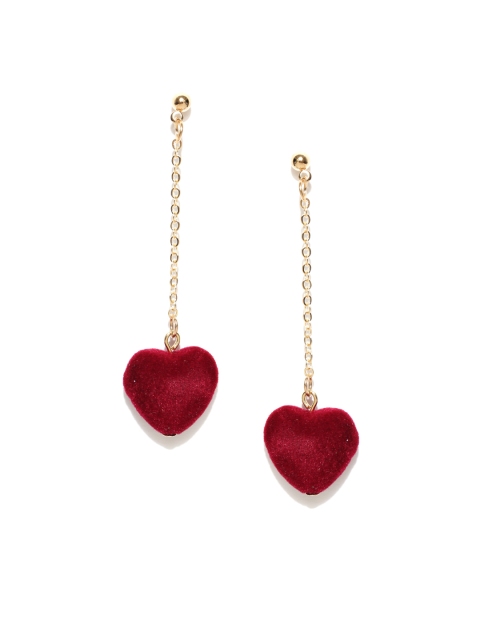 

OOMPH Gold-Toned & Maroon Heart Shaped Handcrafted Drop Earrings
