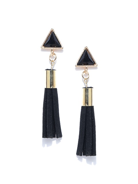 

OOMPH Black & Gold-Toned Tasselled Triangular Drop Earrings