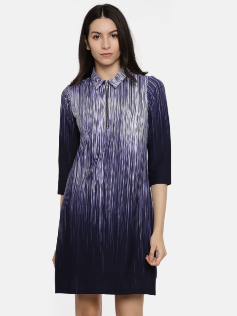 

AND Women Blue Striped A-Line Dress