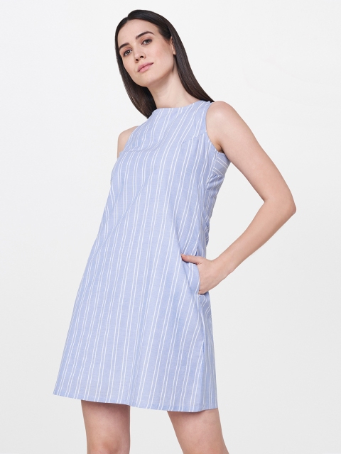 

AND Women Blue Striped A-Line Dress