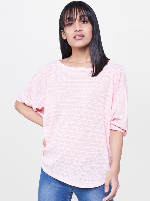 

AND Women Pink & White Striped Top