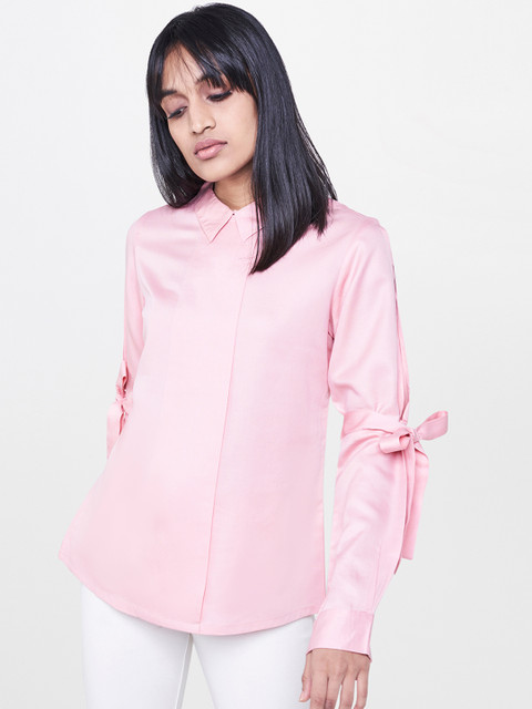 

AND Women Pink Solid Styled Back Top