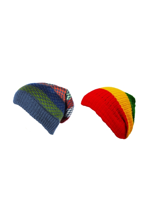 

Knotyy Pack of 2 Unisex Multicoloured Colourblocked Beanie, Multi