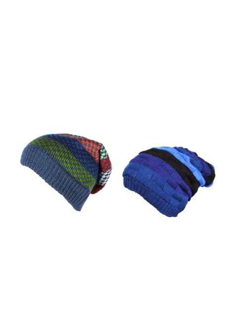 

Knotyy Pack of 2 Unisex Blue Colourblocked Beanie