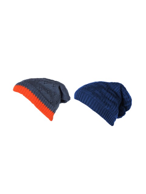 

Knotyy Pack of 2 Unisex Blue Colourblocked Beanie