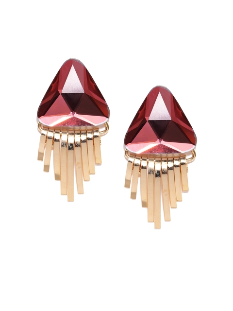 

Blisscovered Gold-Toned & Maroon Triangular Drop Earrings