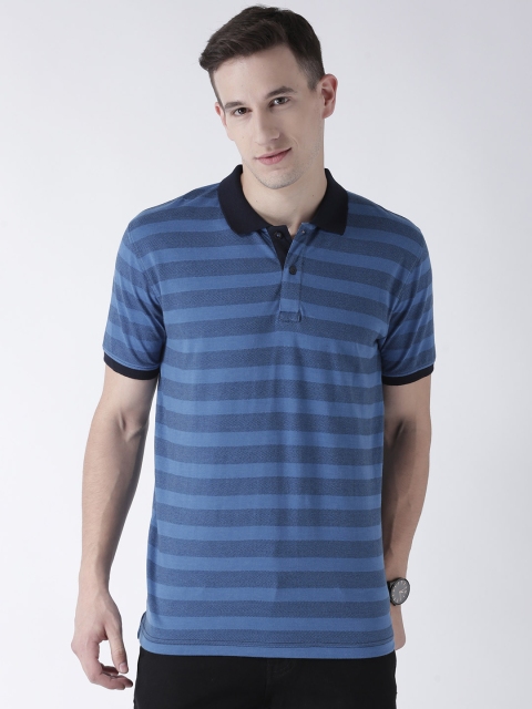 

Club York Men Blue Striped Polo Collar T-shirt