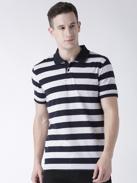 

Club York Men Navy Blue Striped Polo Collar T-shirt