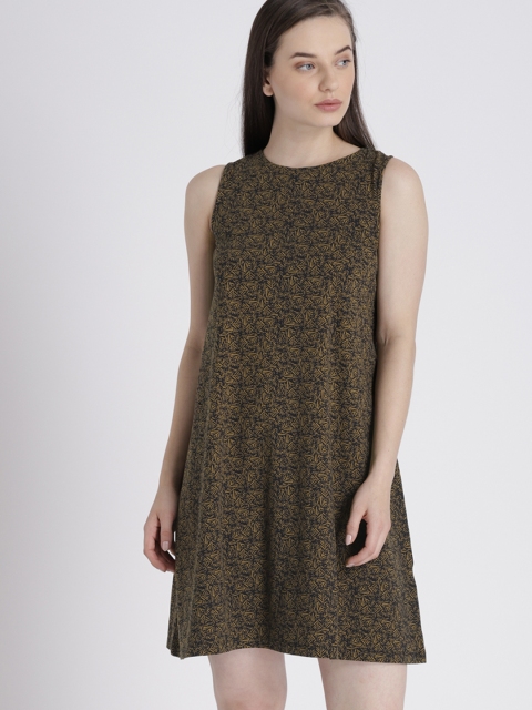 

Chemistry Women Olive Green & Black Printed A-Line Dress
