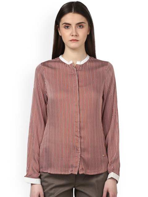 

Park Avenue Women Brown Striped Shirt Style Top