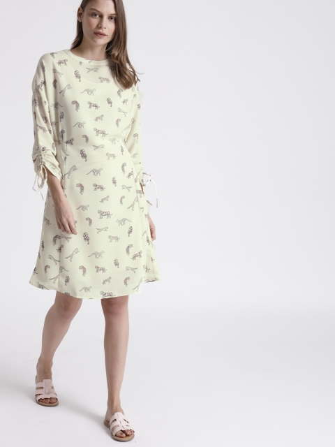 

Chemistry Women Cream-Coloured Printed A-Line Dress