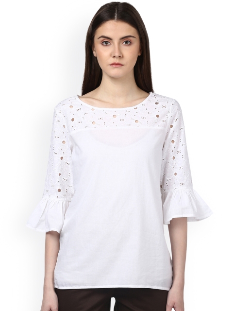 

Park Avenue Women White Schiffli Detail Pure Cotton Top