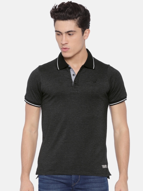 

American Crew Men Black Striped Polo Collar T-shirt