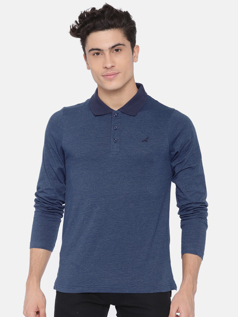 

American Crew Men Navy Blue Striped Polo Collar T-shirt