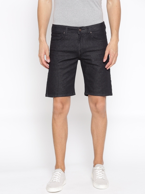 

American Crew Men Black Solid Regular Fit Denim Shorts