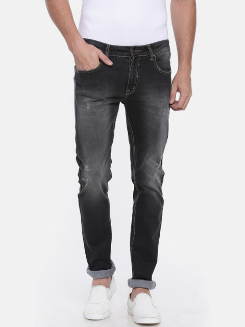 

American Crew Men Black Slim Fit Mid-Rise Low Distress Stretchable Jeans