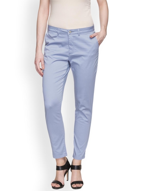 

Cottonworld Women Blue Regular Fit Solid Regular Trousers