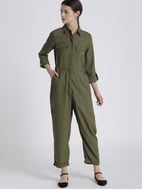

Chemistry Olive Green Solid Basic Jumpsuit