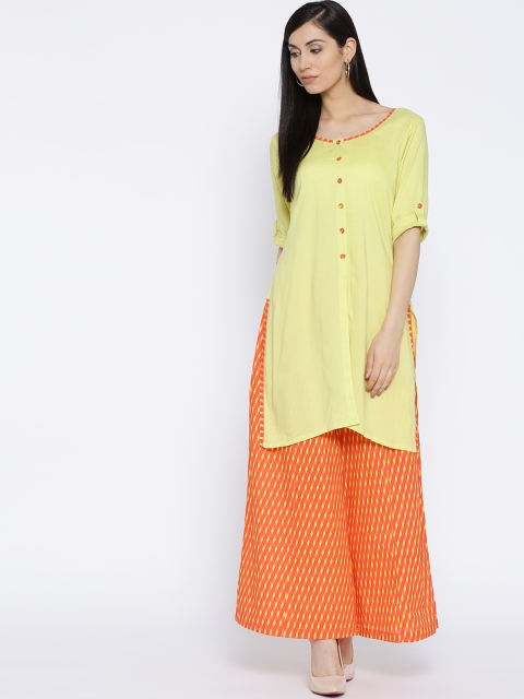 

Ayaany Women Yellow & Orange Solid Kurta with Palazzos