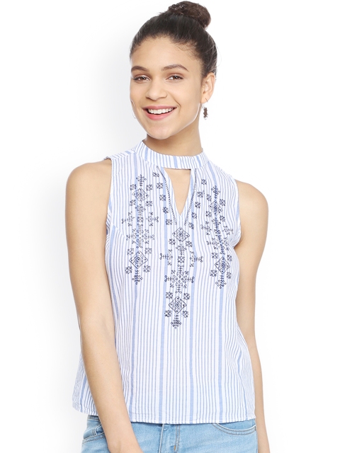 

People Women Blue Self Design A-Line Top