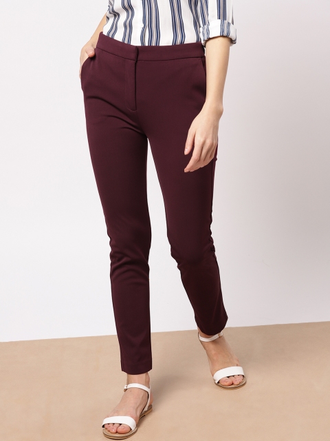 

ether Women Burgundy Regular Fit Solid Trousers