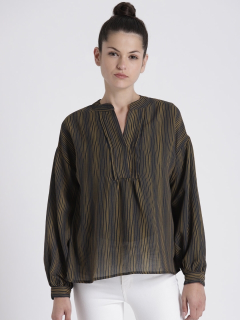 

Chemistry Women Navy Blue & Brown Striped Top