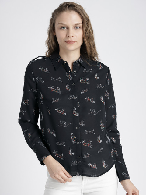 

Chemistry Women Navy Regular Fit Printed Casual Shirt, Navy blue