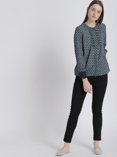 

Chemistry Women Navy Blue & White Shirt Style Top
