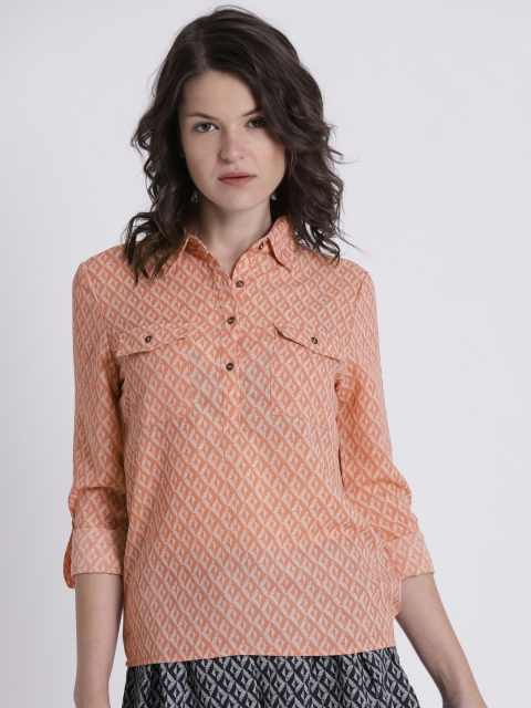 

Chemistry Women Rust Regular Fit Printed Casual Shirt