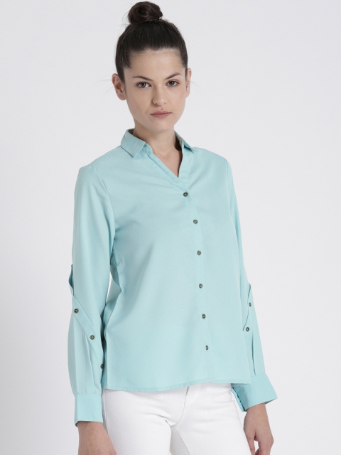 

Chemistry Women Blue Regular Fit Solid Casual Shirt