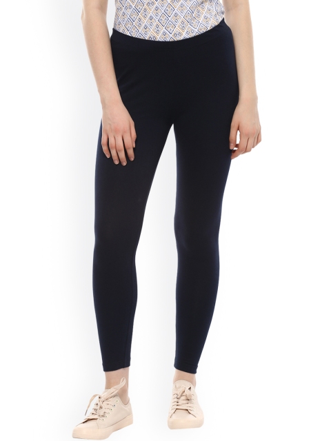 

People Women Navy Blue Solid Leggings