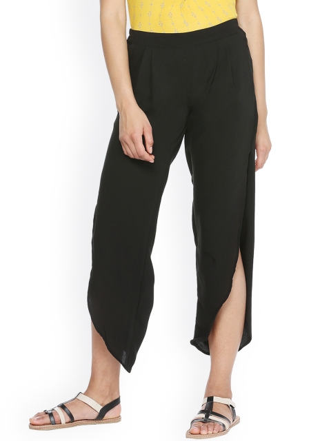 

People Women Black Regular Fit Solid Regular Trousers
