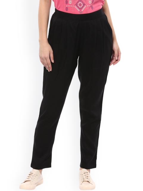 

People Women Black Regular Fit Solid Regular Trousers