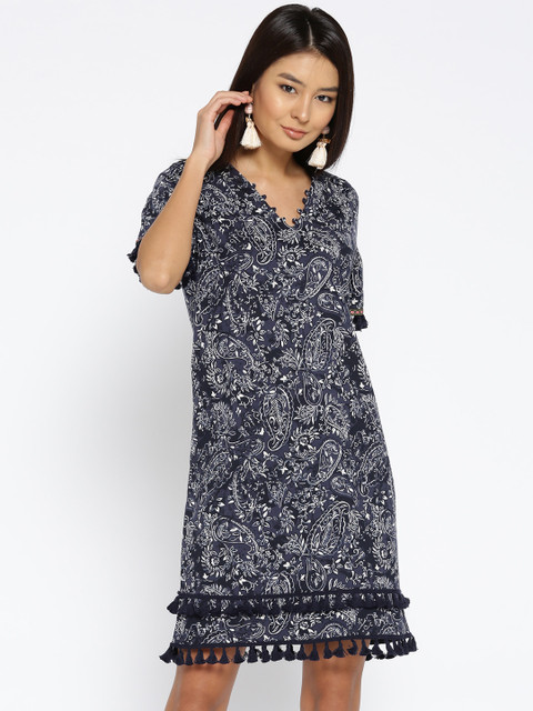 

I AM FOR YOU Women Navy Blue Printed Shift Dress